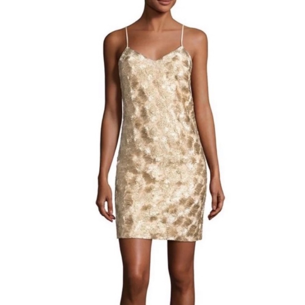 Trina Turk Gold Metallic‎ Floral Mini Sheath Dress Size 12 Formal Party